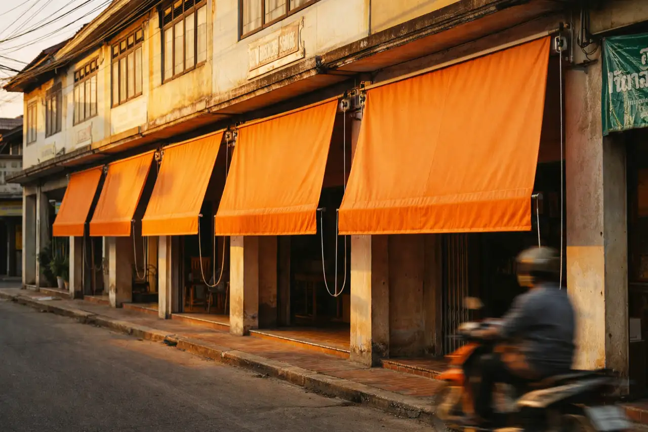 กันสาดใยแก้ว ติดตั้งหน้าร้าน